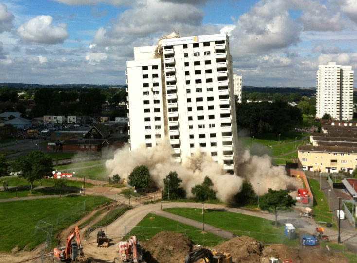 Building falling after being destroyed