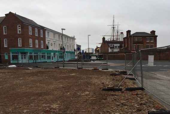 Demolition site at Queen Street, The Hard, Portsmouth