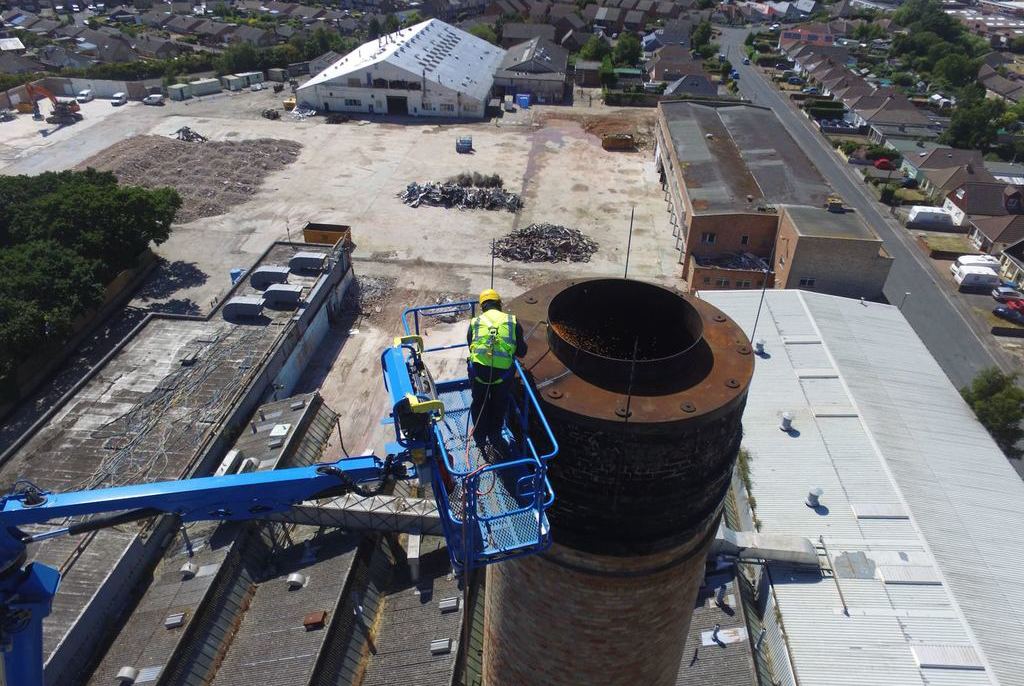 Chimney demolition arial photo